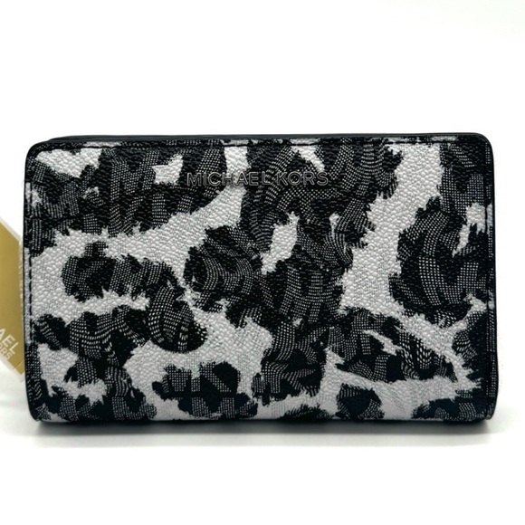 Michael Kors Medium Empire Leopard Logo SnapZA Wallet Black Multi